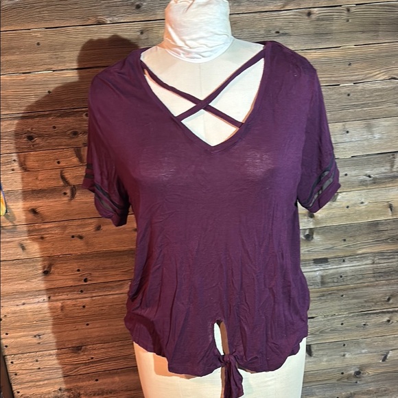 Women's Purple Crisscross Tie-Front Top - Picture 1 of 6
